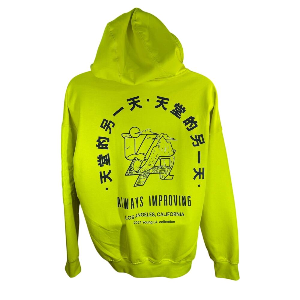 YOUNGLA ALWAYS IMPROVING HOODIE — Yellow & Black Graphic Pullover Men's L